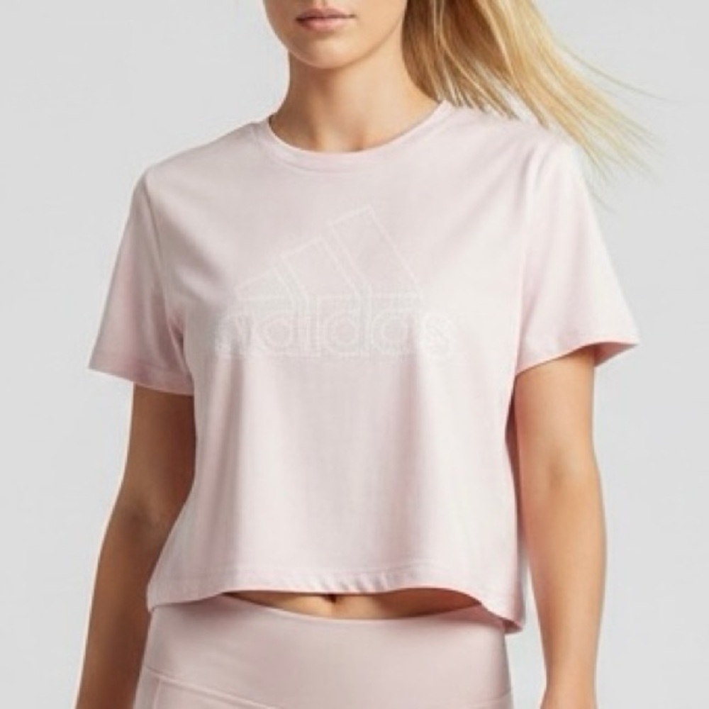ADIDAS Light Pink Crop Top with White Dotted Logo Size Small (Like New)